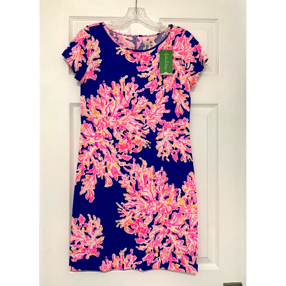 NWT Lilly Pulitzer Marlowe Tee T-Shirt‎ Dress It's Eelectric XS 0 2 Blue Coral